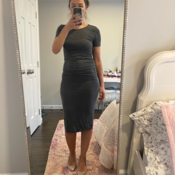 Rosie Pope Ruched Gray Modal Maternity Ruth Dress - Picture 1 of 9